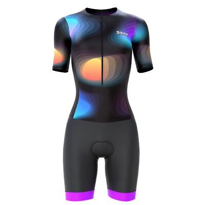 Sikma Damen Halbarm Trisuit Atmungsaktiv Mesh Triathlon Wattierter Anzug