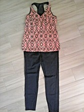 Mix  Match Activewear Pink/Charcoal Sleeveless Tank and Solid Pant Set Size M
