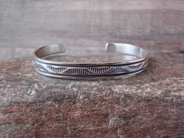 Navajo Indian Hand Stamped Sterling Silver Bracelet Signed Bruce Morgan Navajo Indian Hand Stamped Sterling Silver Bracelet Signed Bruce Morgan