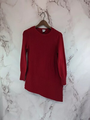 Chicos Sweater Women 0 Small 4 6 Red Asymmetric Tunic Balloon Sleeve Ribbed