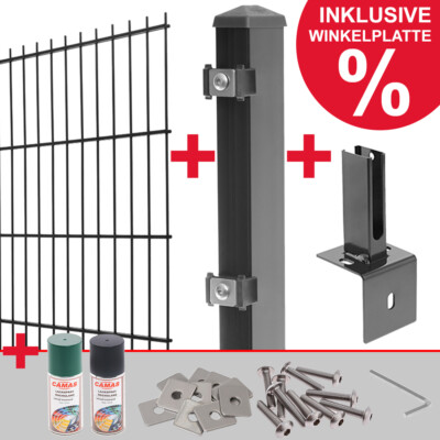 Doppelstabmattenzaun +Winkelplatte Doppel Stab Matten Zaun Gartenzaun