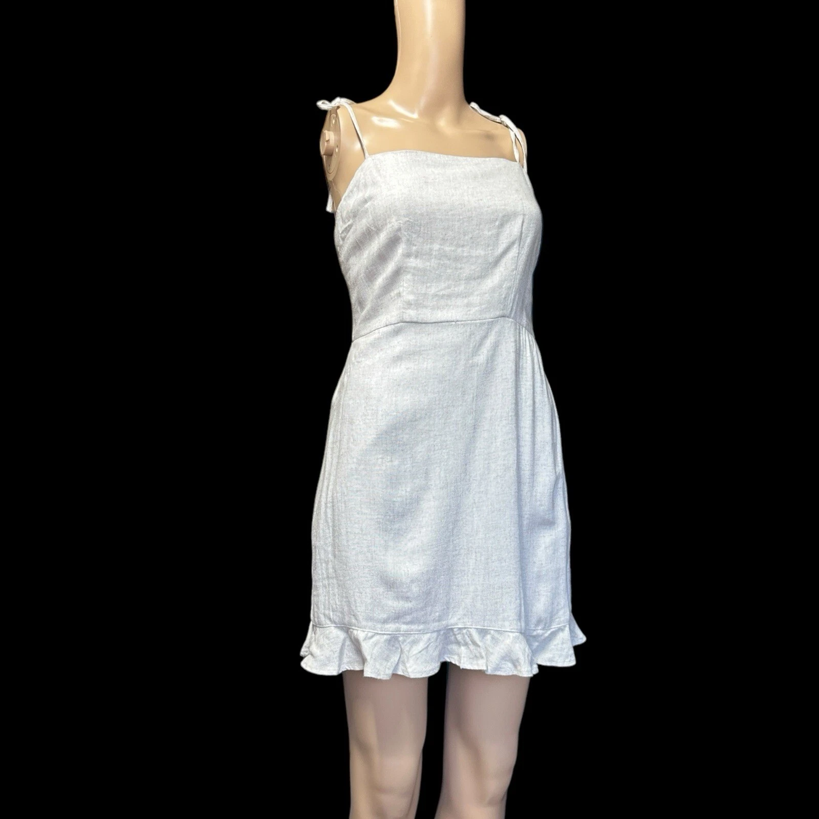 OFF WHITE Abercrombie&Fitch mini abito piccolo bianco sporco con volant e tasche foderate sul retro