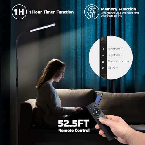 Dimunt LED Floor Lamp, Bright 15W Floor Lamps for Living Room with 1H