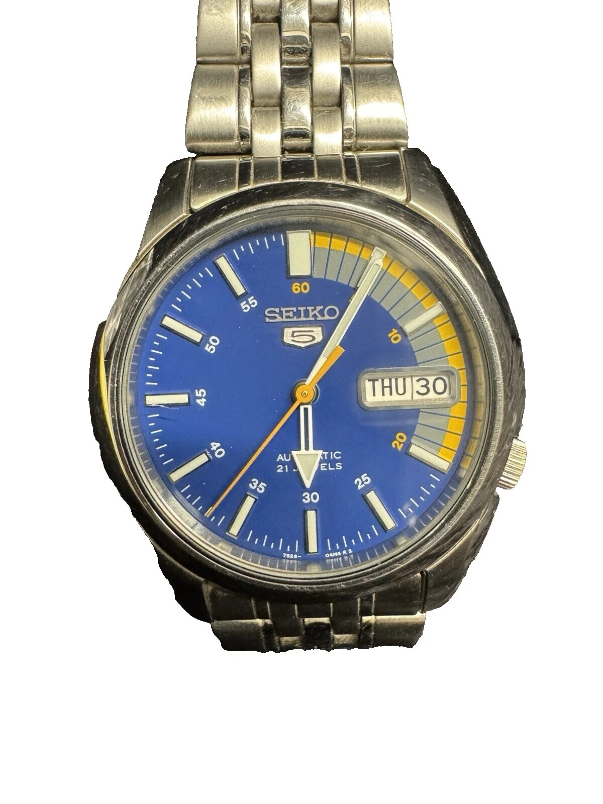 Caja de plata de plata Seiko 5 Relojes de pulsera