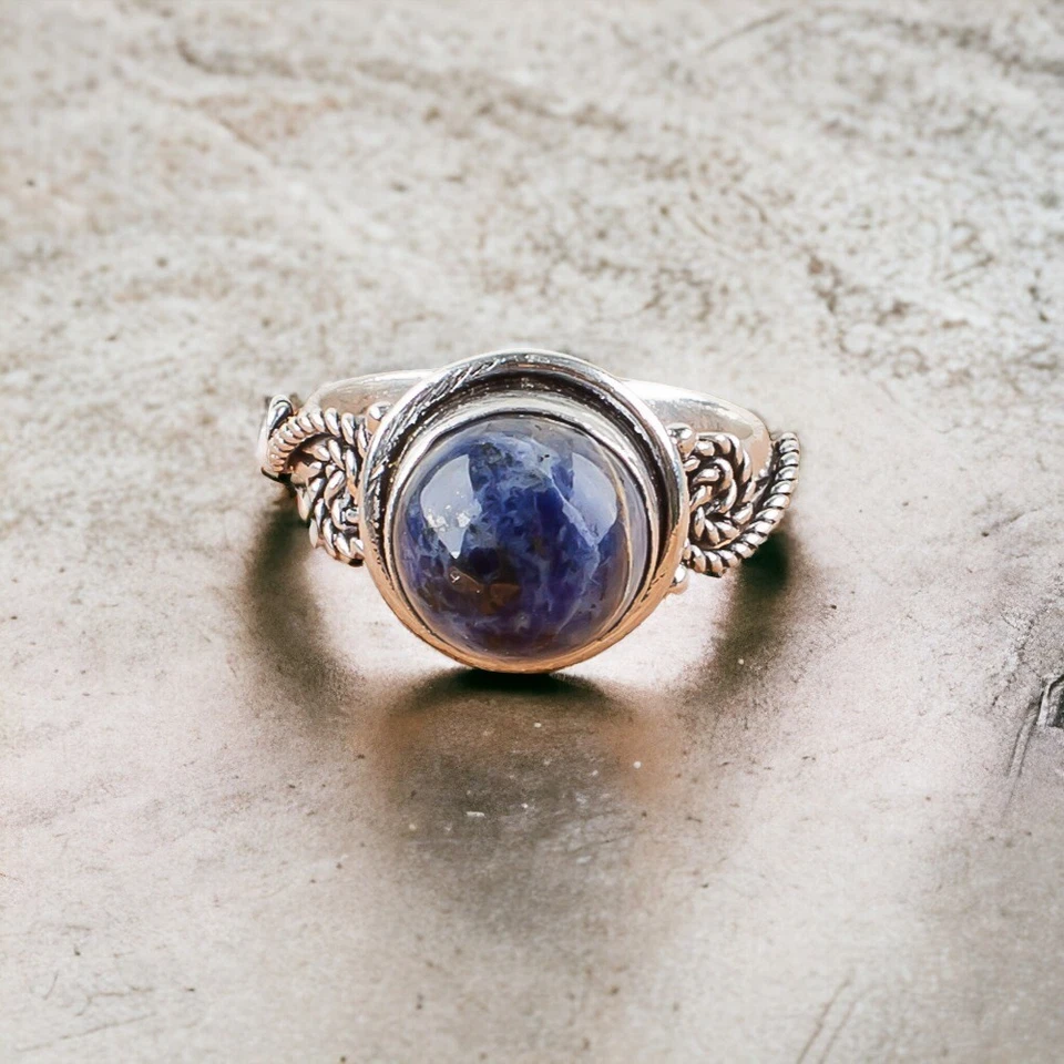 Anillo de piedras preciosas naturales de sodalita para mujer regalo de plata de ley 925 Foto 4 de 4