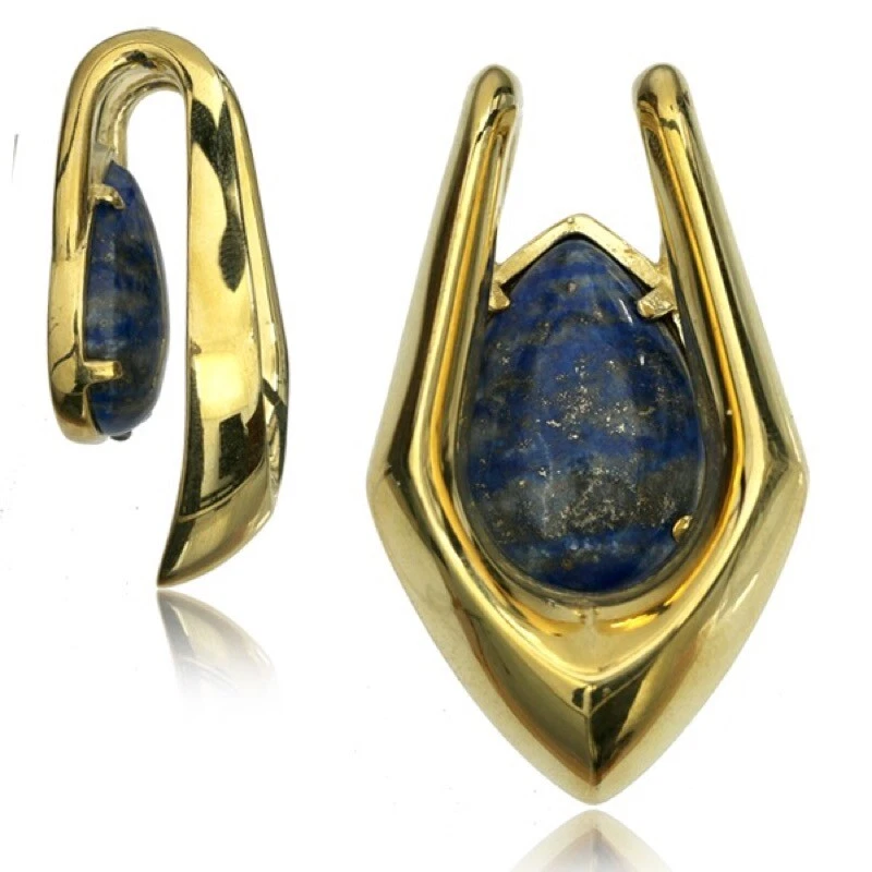 PAR DE PENDIENTES MEDIDORES DE LATÓN Y PIEDRA PESAS DE OREJA DE 3/4" PULGADAS TAPONES GARRAS TAPONES  Foto 3 de 4