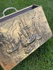 Vintage Brass Hammered Magazine Holder Paper Rack Sailing Ships Seascape Scene