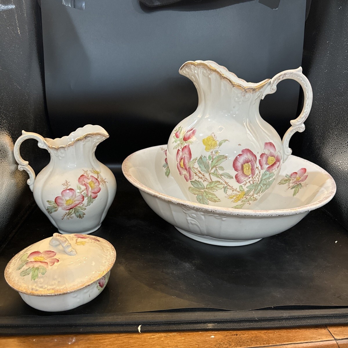 Victorian Large Pitcher And Bowl 4 Piece Was Set Wild Roses | eBay, image size:1200x1200