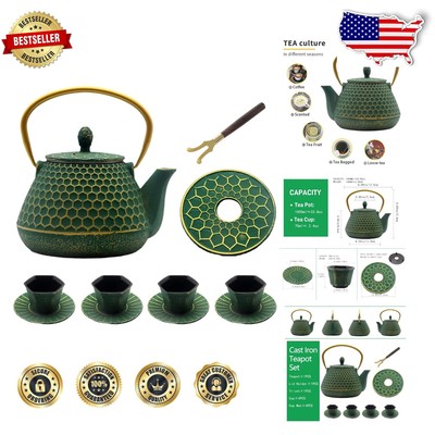 Durable Cast Iron Teapot Set - 33.8oz with Stainless Steel Infuser & Cups