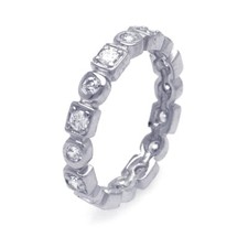 Sterling Silver Square  Round Stackable CZ Stones Eternity Band Ring
