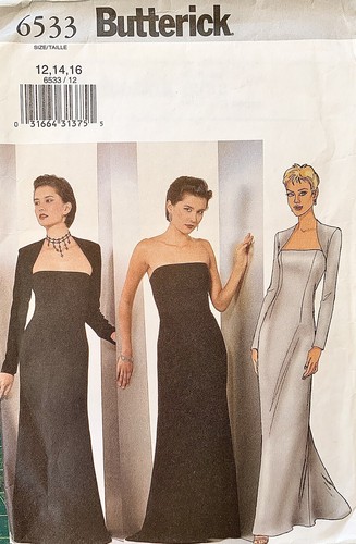 BUTTERICK 6533 1990’s Dress & Shrug Sewing Pattern. Size 12-14-16.