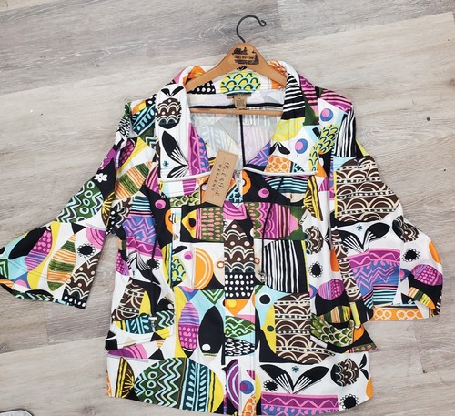 Peck & Peck Gr. XL Jacke mit Reißverschluss vorne mehrfarbig bedruckt 3/4 weite Ärmel. Neu mit Etikett - Bild 1 von 11