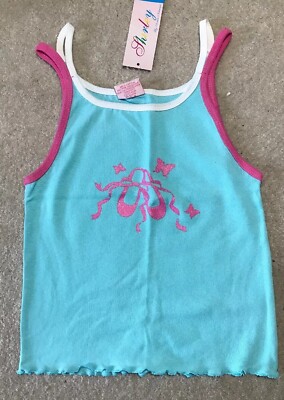 Aqua Spaghetti Strap Pink Ballet Shoes Cotton Tank - Girl's Size M - NEW