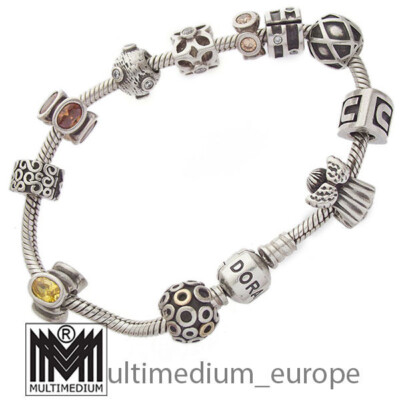 Original Pandora Silber 11 Charms Armkette Bettelarmband Gelb silver