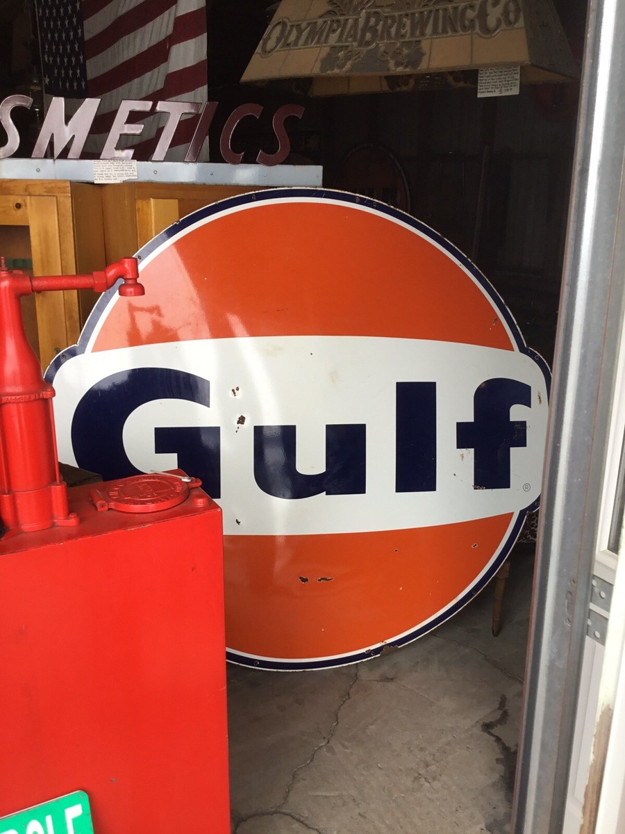 Rare Vintage Huge! Gulf Winged Porcelain Enamel Advertising Sign
