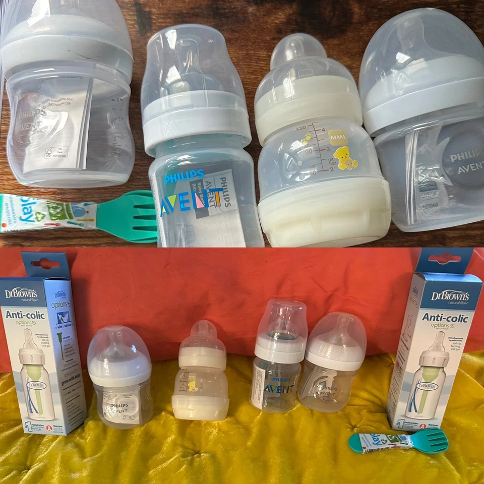 89Pcs Lot NIB Baby Bottles Spoon&Fork Set & 80 NB Diapers Huggies Pampers Honest - Image 2 of 4