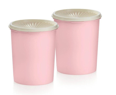 New TUPPERWARE Large 11 Cup Decorator Servalier Canister Pink & White - Set of 2