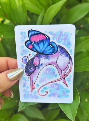 ACEO ART PRINT rat fantasy fairy  whimsical drawing 2.5 in x 3.5 in by ASV