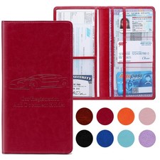 Car Registration and Insurance Card Holder for Women Men, Red Glove Box Paper...
