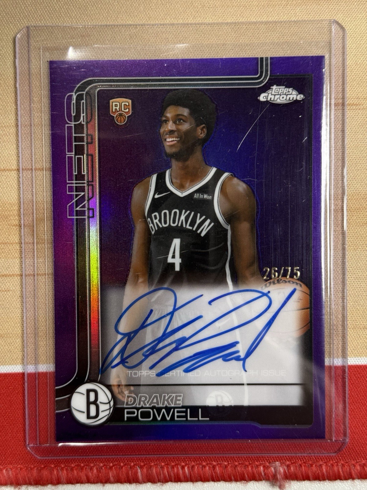 2025-26 Topps Chrome Drake Powell Purple Ref. Auto /75 SSP On Card TCAR-DP