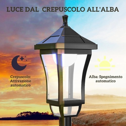 Outsunny Lampione da Giardino con 6h di Autonomia in ABS e Policarbonato - Foto 6 di 11