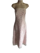 Dessy Collection  Strapless Evening Gown Dress Pink/w White Lace Knee A-line S