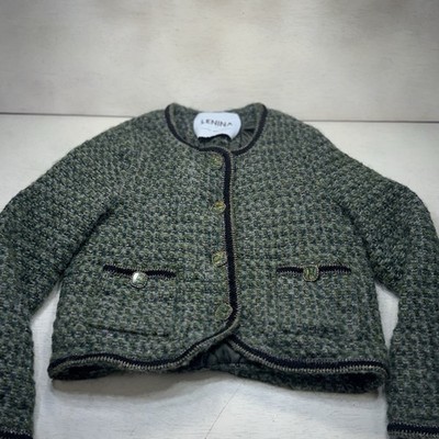 LENINA Coco Cropped Tweed Jacket Black and Green One Size (S) Unique Buttons