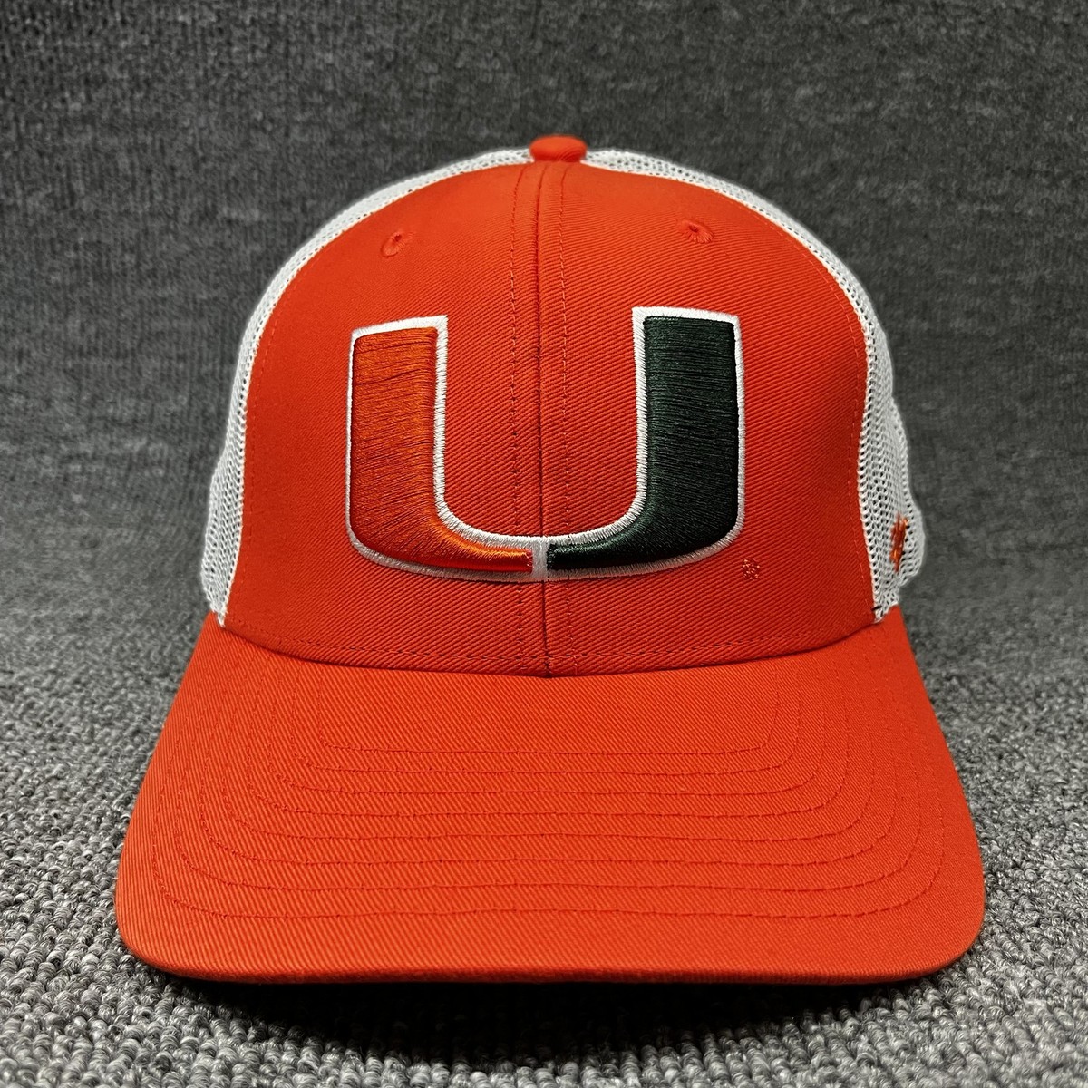 Miami Hurricanes '47 Brand Trucker Snapback Hat Orange White Mesh U Logo Cap
