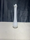 Vintage Fenton Olde Virginia Milk Glass Swung Vase Diamond Cut Bottom 14”