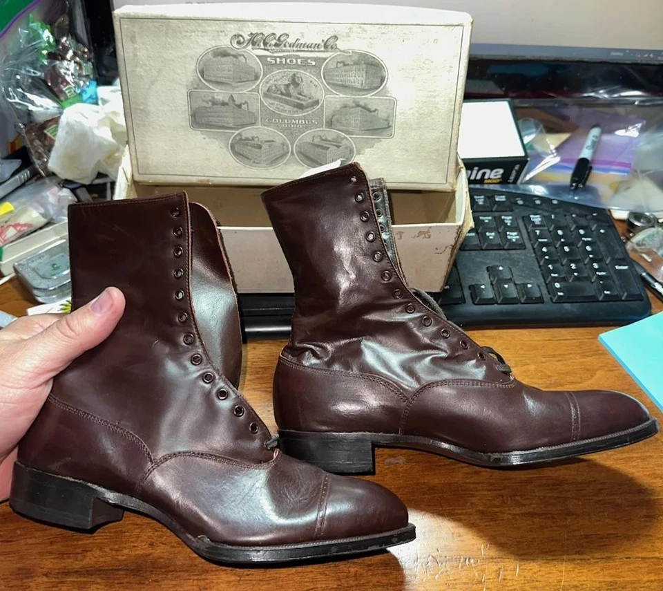 Antique Godman New Old Stock Edwardian Victorian Lace Up Brown Side Button Boots - Image 2 of 4