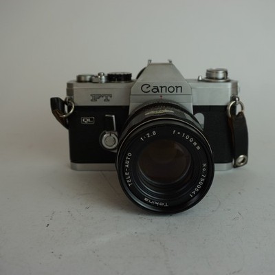 Canon FT QL Analog Kamera mit Tokina f=100mm 1:2.8 Objektiv Tele-Auto Vintage
