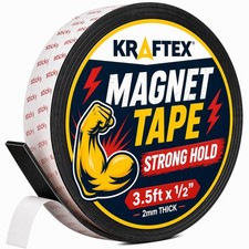 Magnetic Tape: 3.5ft x 1/2" Magnetic Strips with Adhesive Backing. Sticky, Fl...