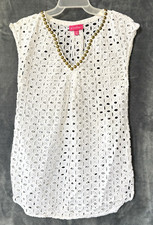 Lilly Pulitzer Target Blouse Tunic Coverup Womens XS White Eyelet Studs V Neck