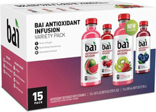 Bai Hillside Variety Pack Flavored Water 15 Pack Low Sugar Antioxidant Drink