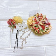 Tsumami-Zaiku Hair Ornament Yellow Kimono Yukata Bridal Used Japan