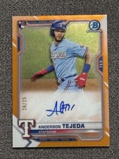 Anderson Tejada 2021 Bowman Chrome Orange Refractor Rookie Auto RC /25 Rangers