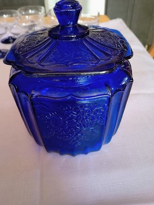 Vintage Anchor Hocking Mayfair Open Rose Cobalt Blue Cookie Jar Depression Glass