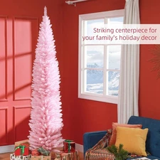HOMCOM 8' Artificial Pencil Christmas Tree,Slim Xmas Tree w/618 Realistic Branc