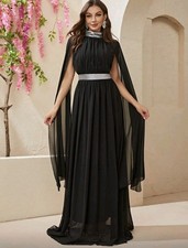 Kleid mit Stehkragen, Cape Ärmeln, Chiffon