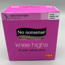 No Nonsense One Size Knee Highs NUDE Comfort Top Sheer Toe 10 Pair Nylon TZ6P05