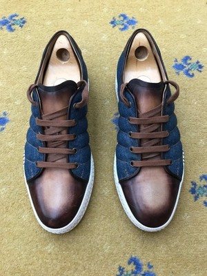 Berluti Sneakers Trainers Shoes Playtime Tan Blue Denim Mens UK 10.5 US 11.5 44+