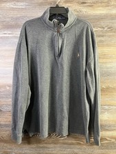 Polo Ralph Lauren Estate Rib 1/4 Zip Mens XLT Sweater Gray Pullover Flesh Pony