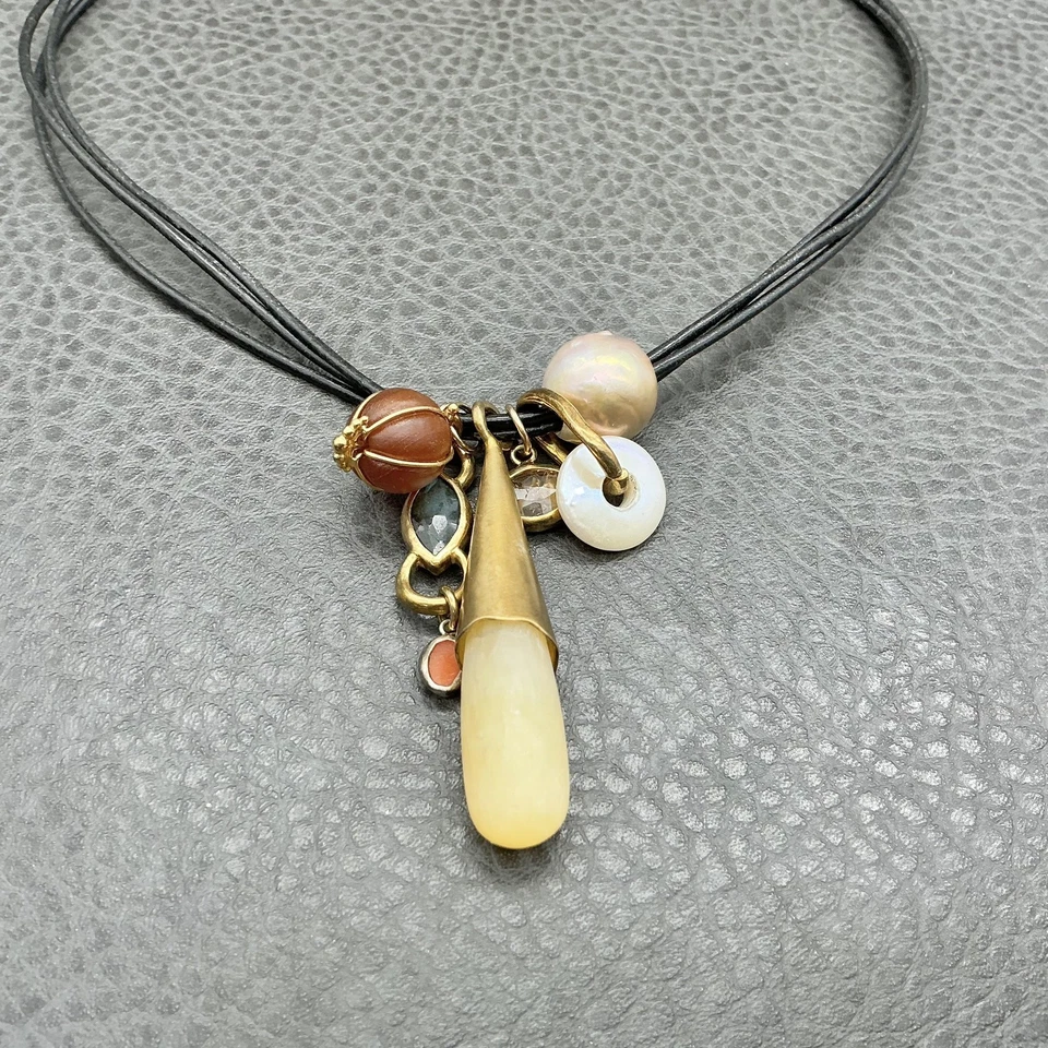 Chan Luu Cuero Cordón Colgante Collar Barroco Perla MOP Piedras Preciosas Dijes Boho Foto 4 de 4