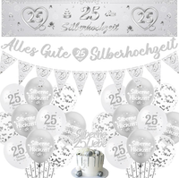 Silberhochzeit Deko Banner Luftballons Set - Silber 25 Hochzeitstag Dekoration M