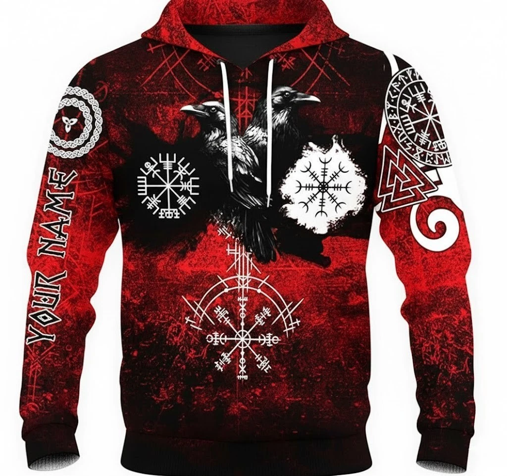 Personalized Norse Axe Symbol, Vegvisir Compass AOP Hoodie Unisex S-5XL