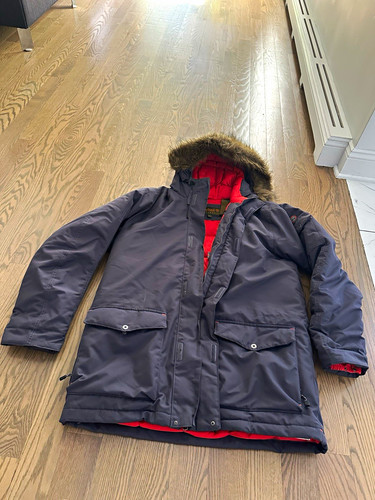 Timberland, Vintage Timberland Weathergear men gray/red down parka hooded faux fur trim L