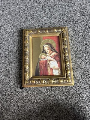 Framed Christian Icon Madonna and Child with Gold Ornate Frame