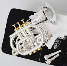 Silver palted New style Bb Pocket Trumpet WTR-710 Double Mouthpiece
