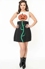 UNIQUE VINTAGE PUMPKIN HEAD BLACK & WHITE SHIFT DRESS MATCHING HALLOWEEN NEW