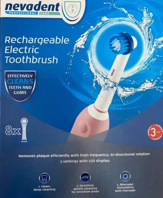 NEW Electric toothbrush Nevadent with 8 colour coded brush heads -2 minute timer